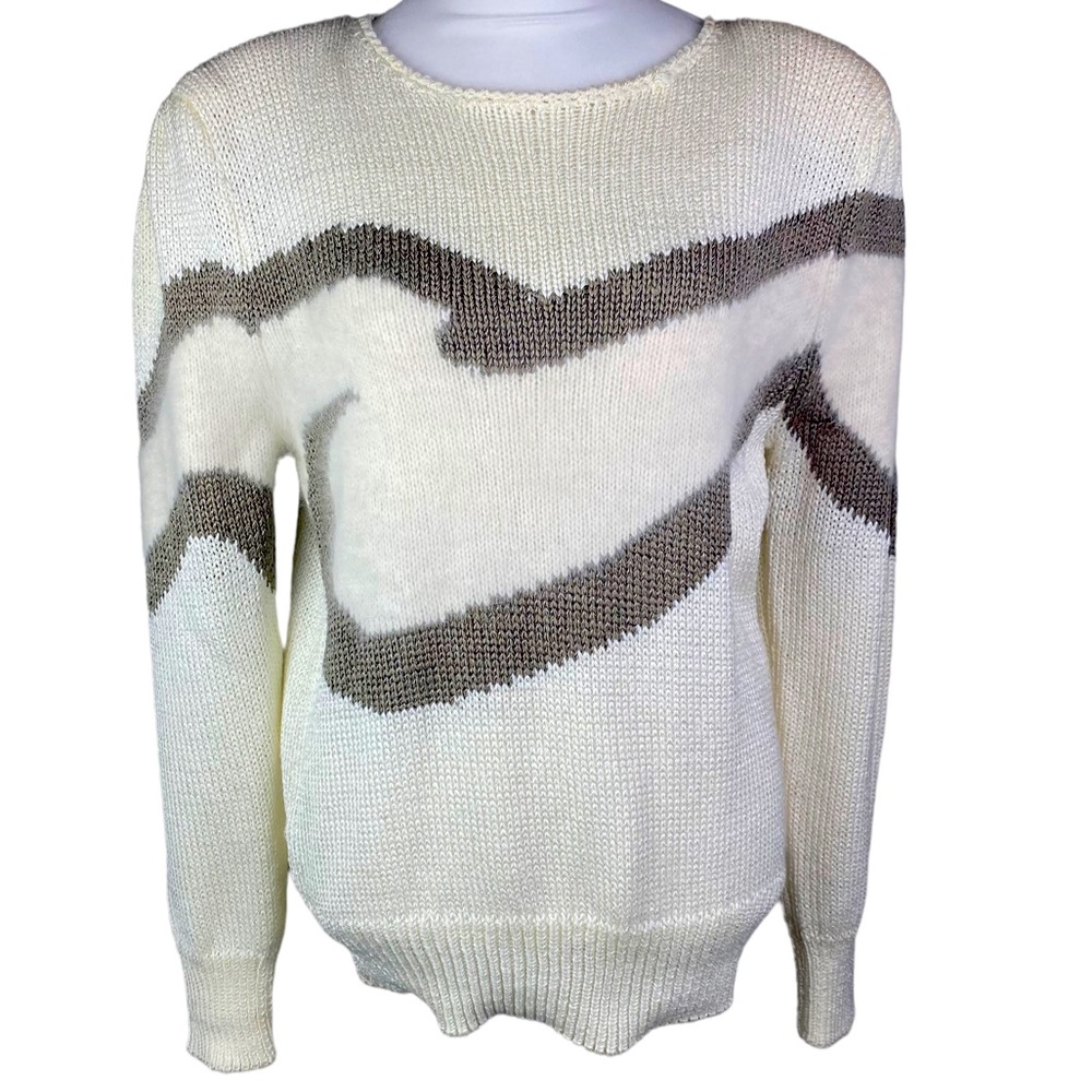 CeZanne Vintage 80s angora blend sweater in cream and brown M
